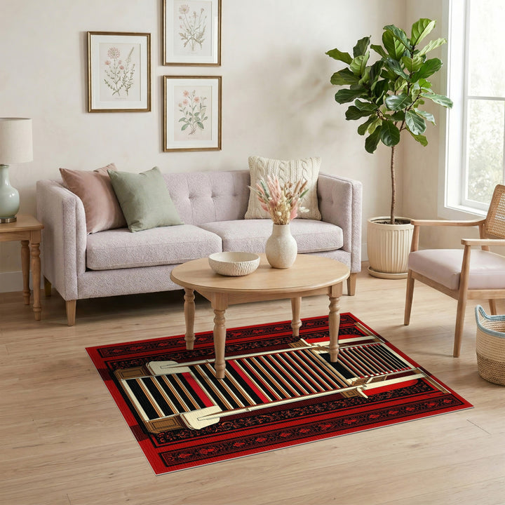 Red and Black Striped Traditional Runner Rug