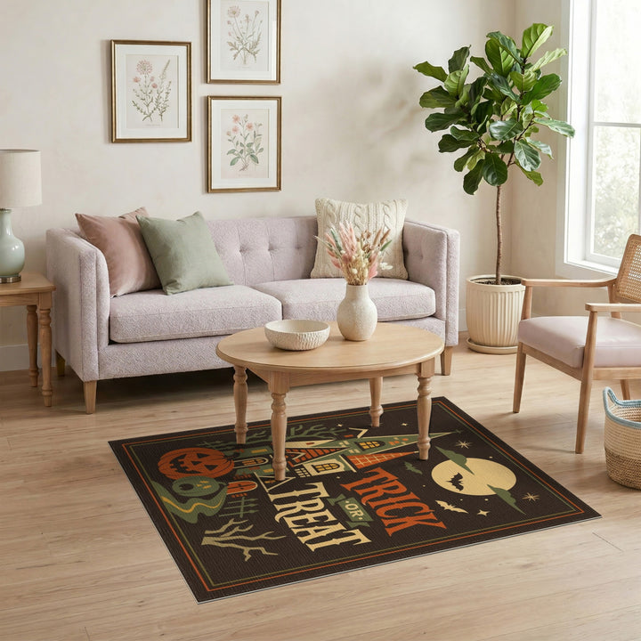 Distressed Vintage Trick or Treat Halloween Area Rug