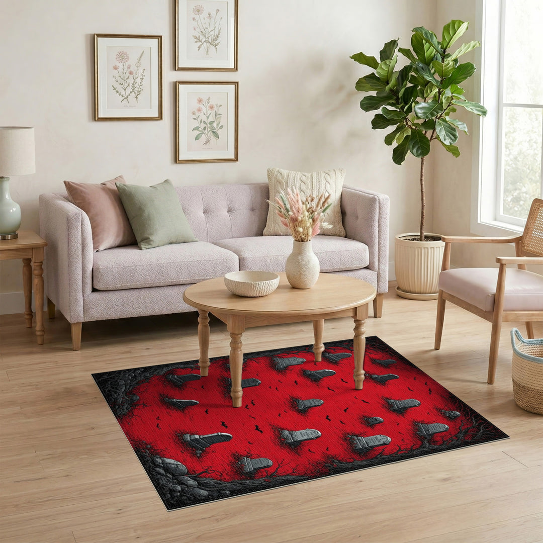 Red Graveyard Washable Area Rug