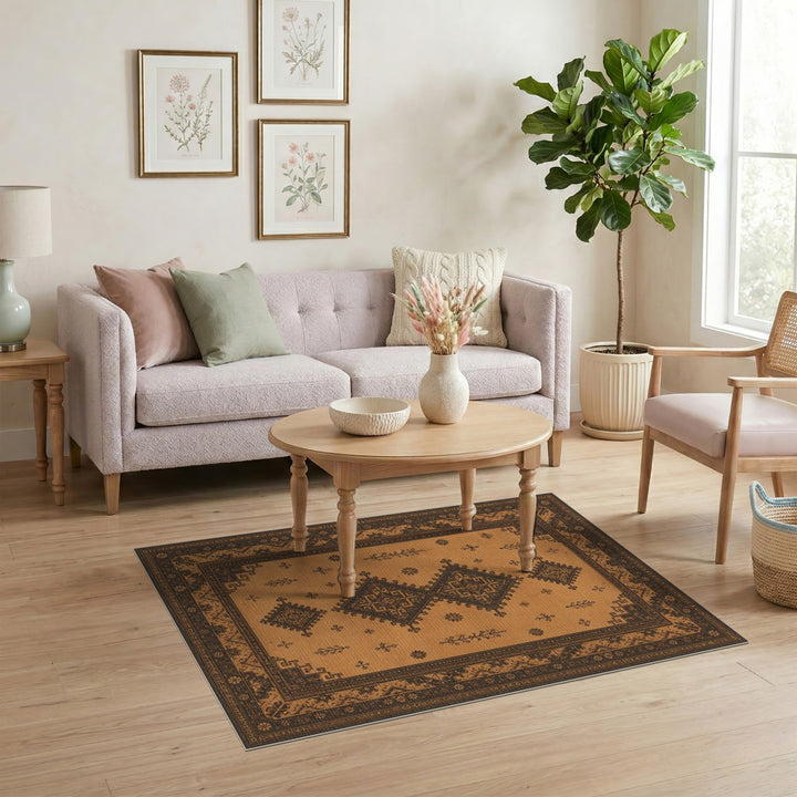 Southwestern Brown Tan Geometric Brown and Tan Area Rug