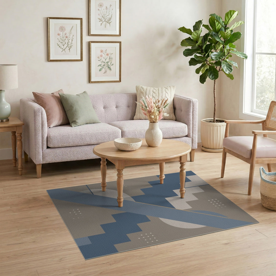 Blue Geometric Stair Area Rug