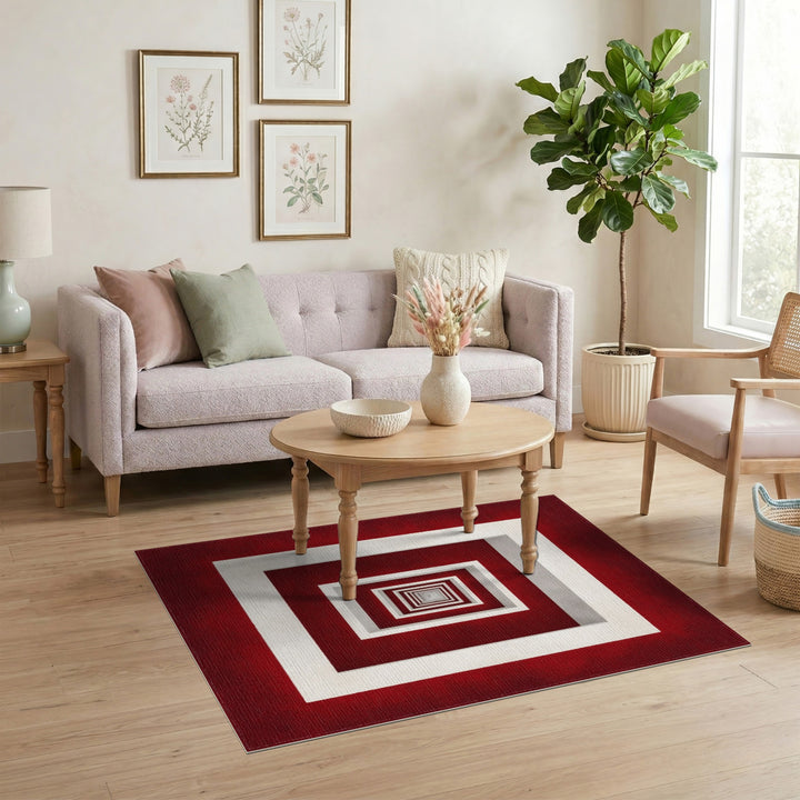 Red Geometric Frame Area Rug