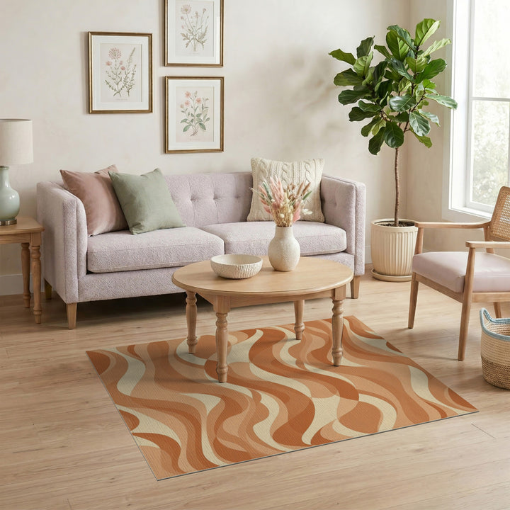Abstract Wave Brown Tan Area Rug