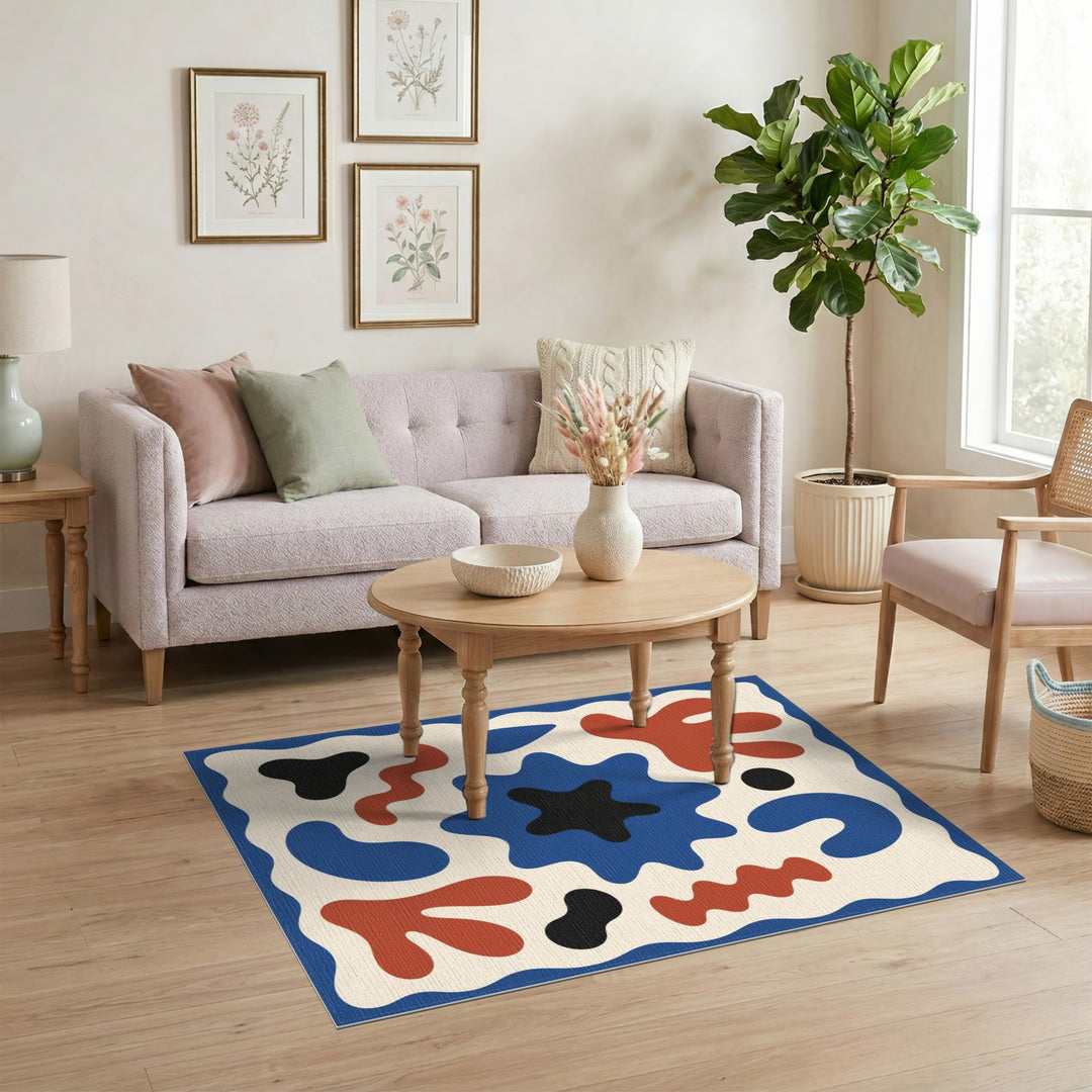 Abstract Blue Red Area Rug
