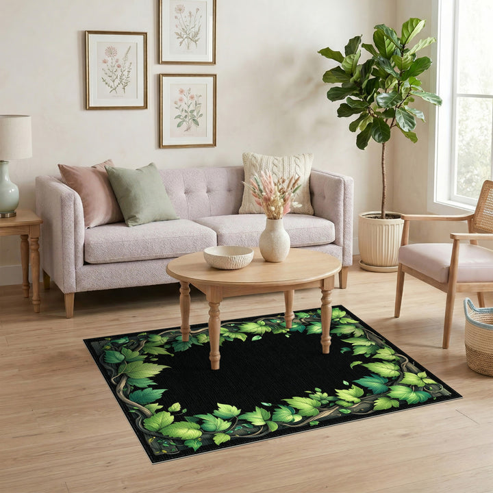 Green Ivy Leaf Border Area Rug
