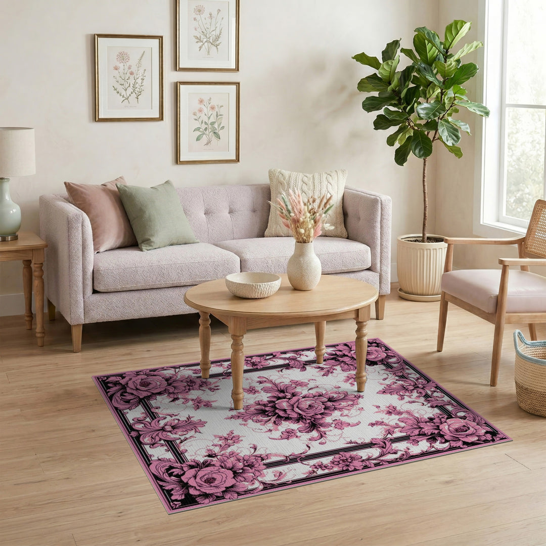 Pink Rose Floral Vintage Area Rug