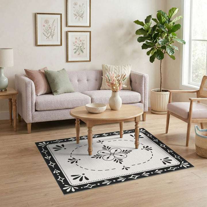 Black White Floral Vintage Black and White Area Rug