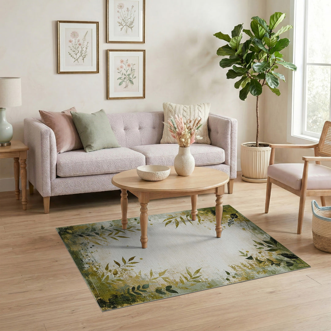 Green Botanical Distressed Vintage Rug