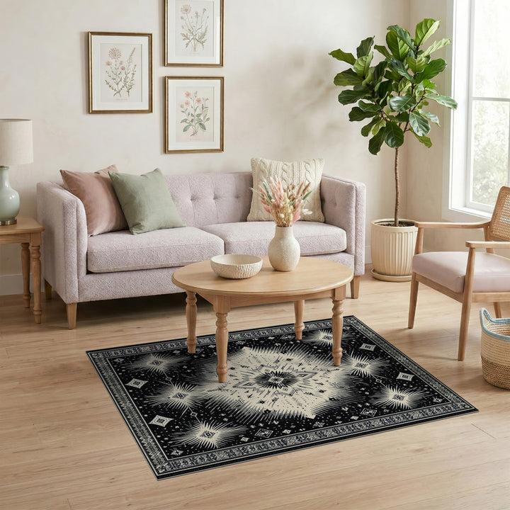 Black and White Geometric Modern Black White Geometric Starburst Area Rug