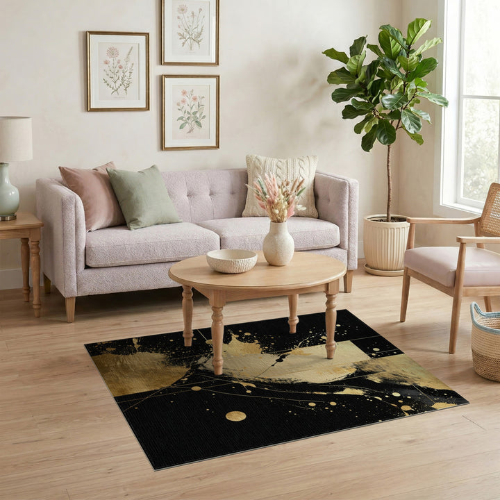 Black Gold Abstract Washable Area Rug