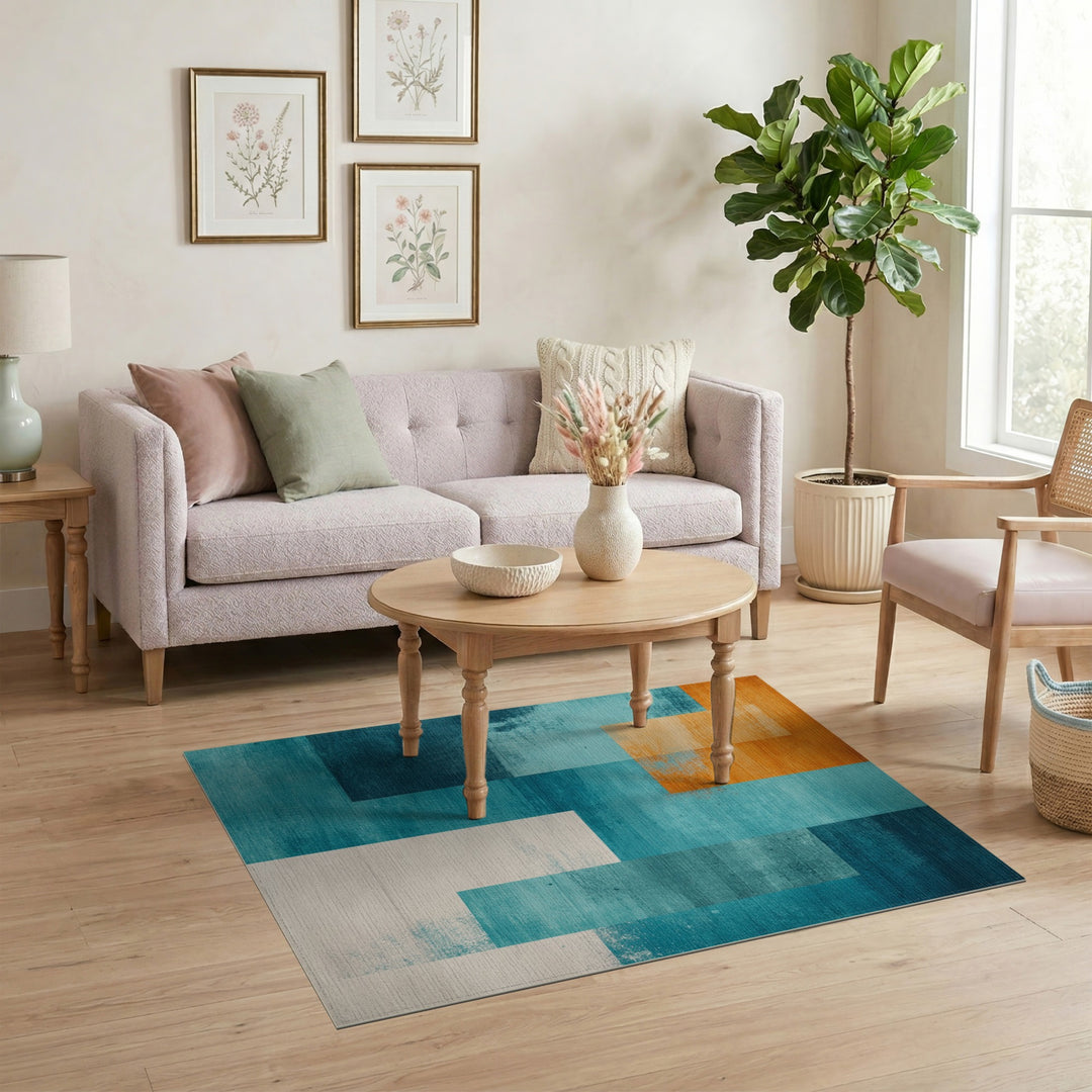 Geometric Modern Blue and Teal Modern Geometric Blue Teal Area Rug