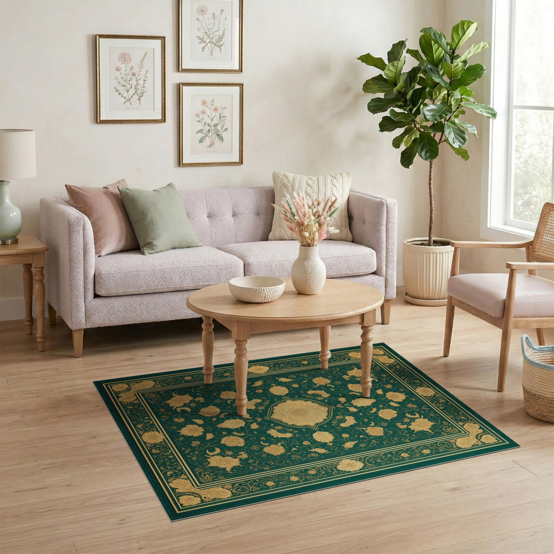 Green Gold Floral Persian Traditional Persian Area Rug