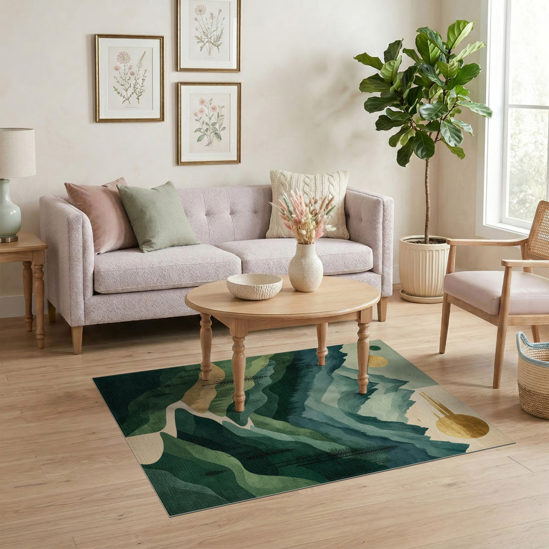 Green Mountain River Abstract Area Rug