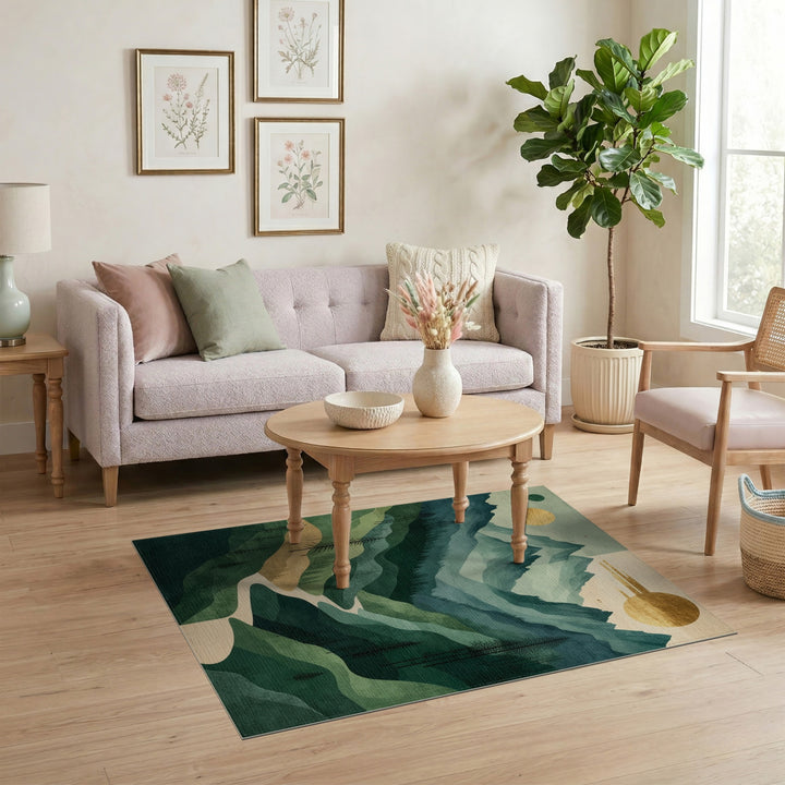 Green Mountain River Abstract Area Rug