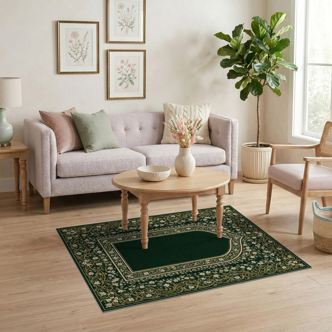 Green Floral Arch Vintage Area Rug