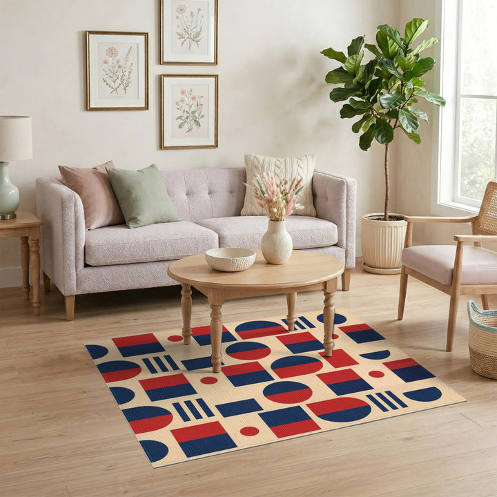 Bold Red Navy Geometric Area Rug