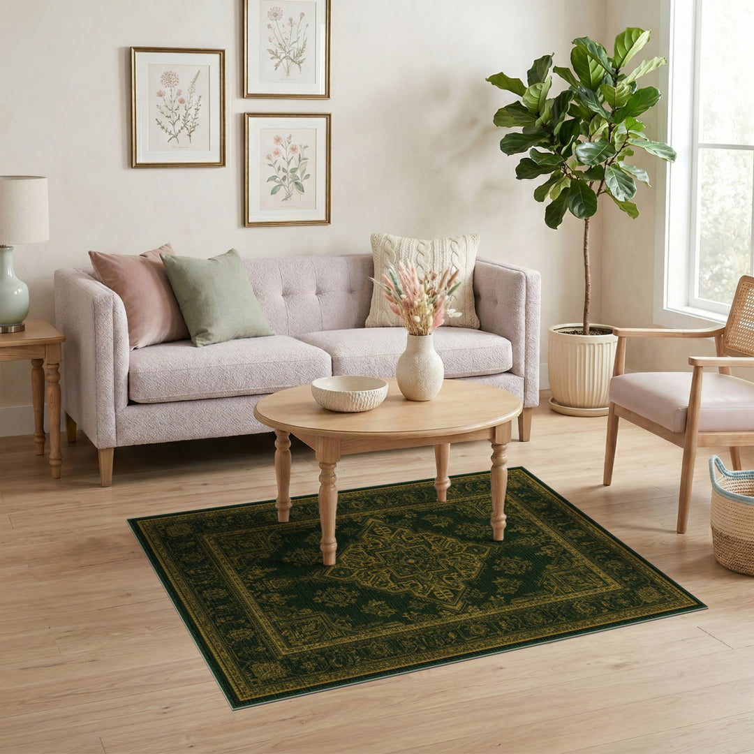 Green Gold Persian Medallion Green Area Rug