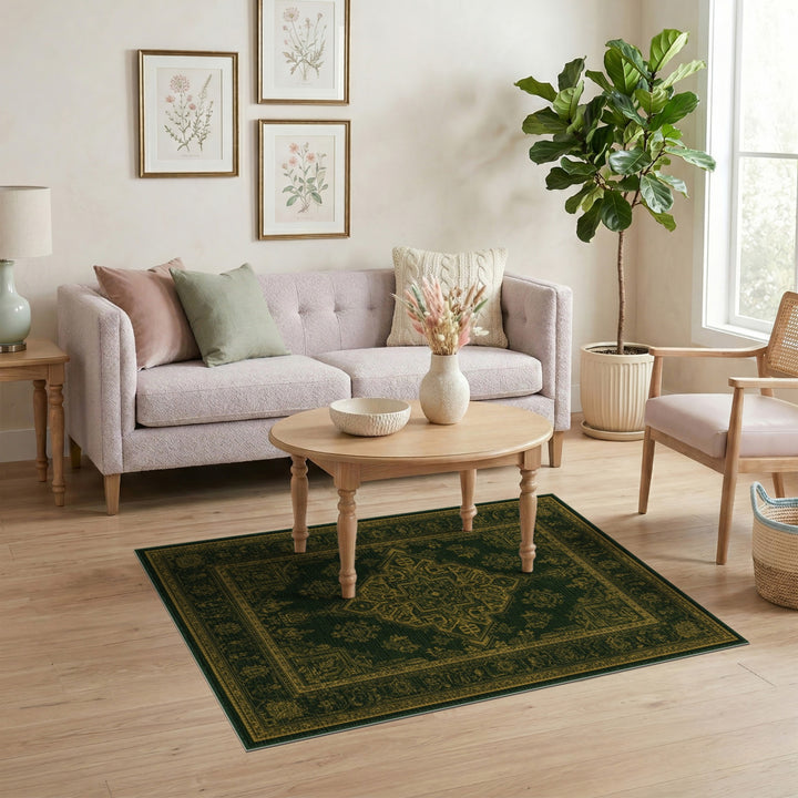 Green Gold Persian Medallion Green Area Rug