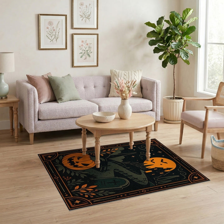 Orange Spooky Halloween Jack-o'-Lantern Area Rug