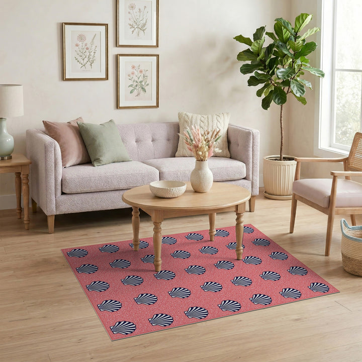 Pink Navy Seashell Washable Area Rug
