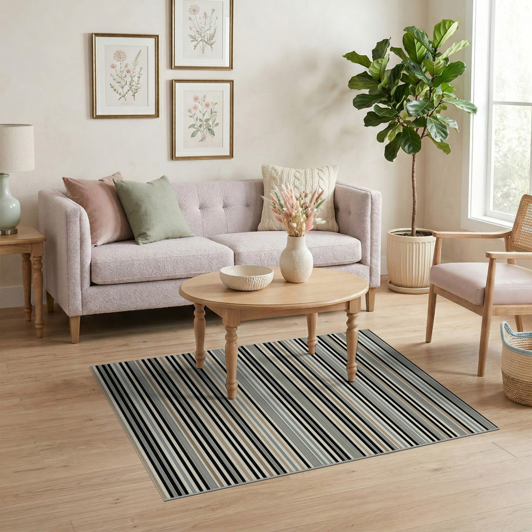 Black White Striped Geometric Area Rug