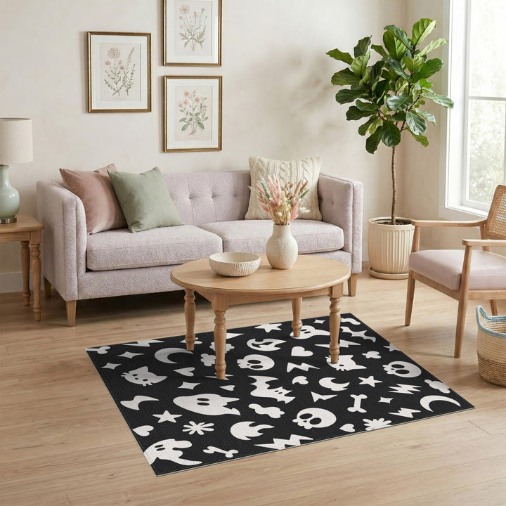Spooky Halloween Black White Washable Area Rug