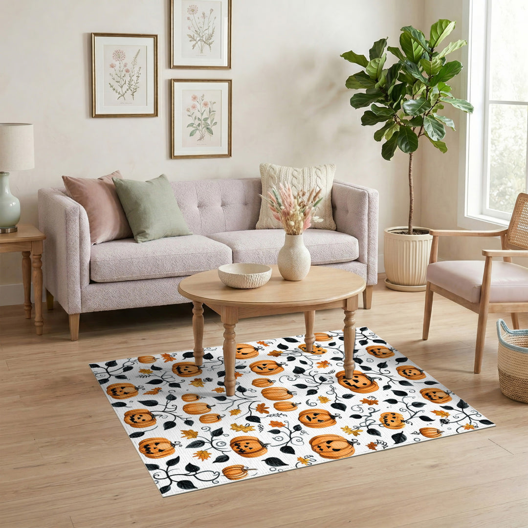 Orange Pumpkin Vine Washable Area Rug