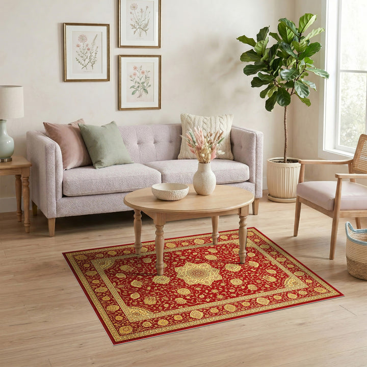 Red Gold Persian Medallion Area Rug