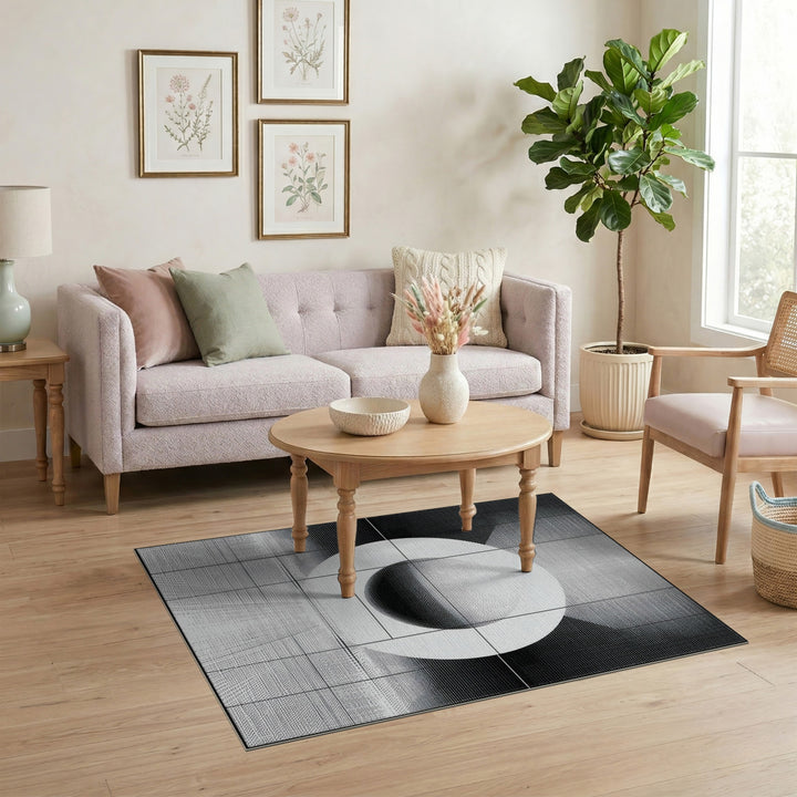 Black White Geometric Sphere Rug
