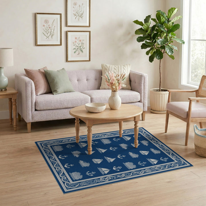 Nautical Blue Anchor Sailboat Area Rug