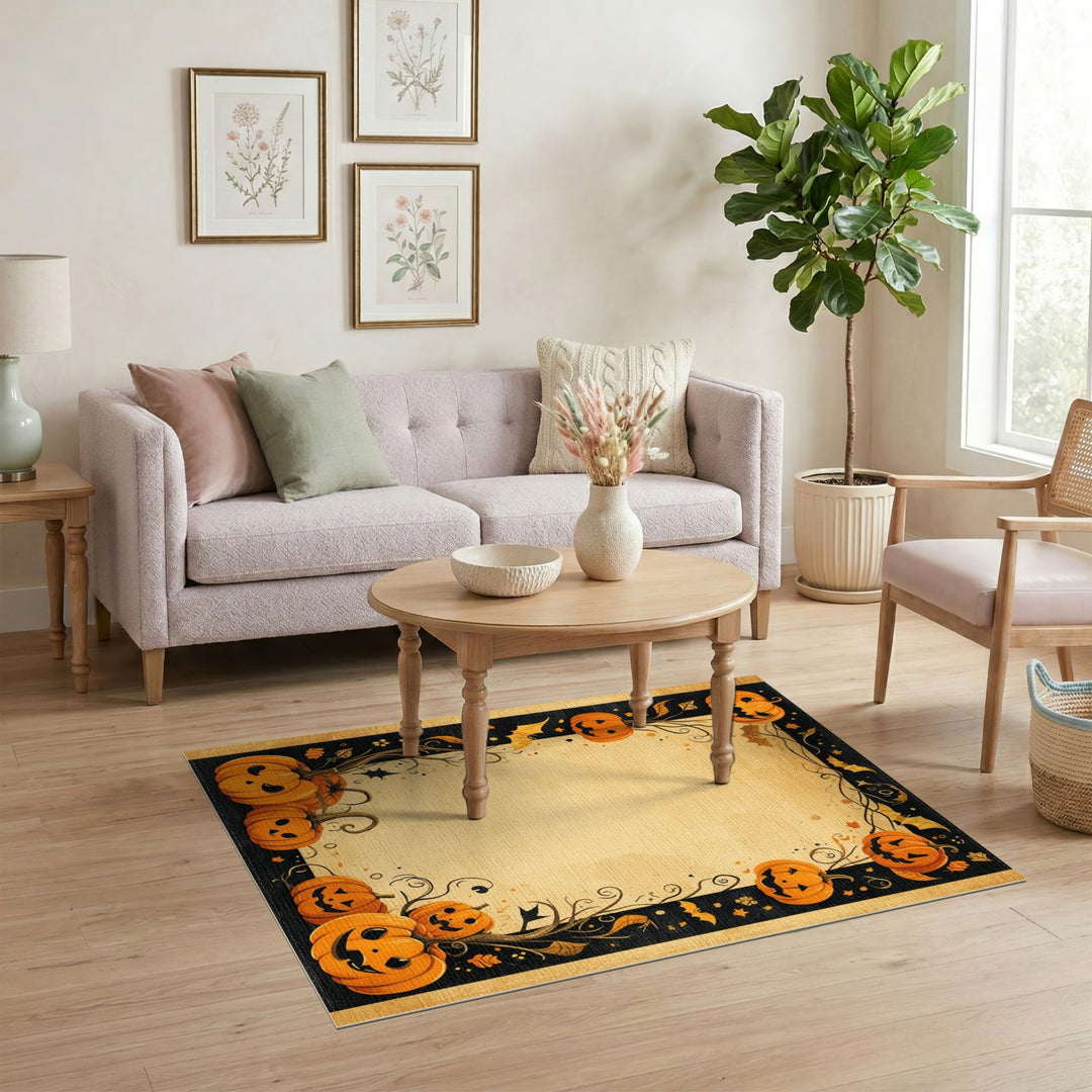 Vintage Halloween Pumpkin Border Area Rug