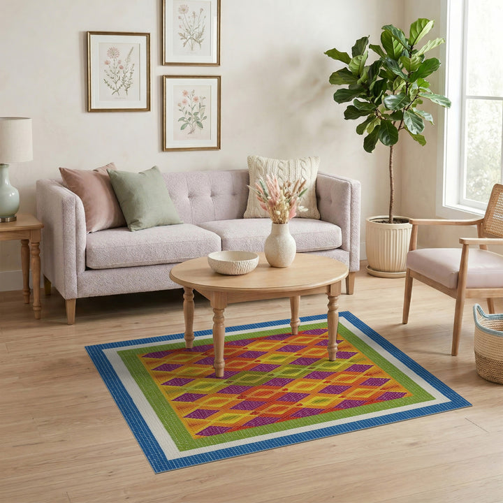 Vibrant Multi-Color Diamond Mosaic Area Rug