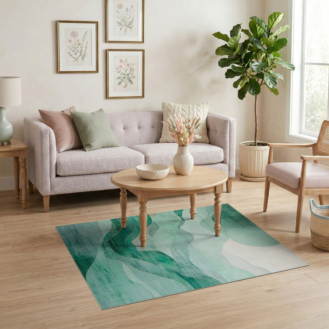Teal Abstract Wave Area Rug