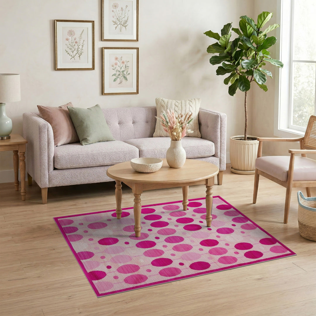 Pink Geometric Oval Area Rug