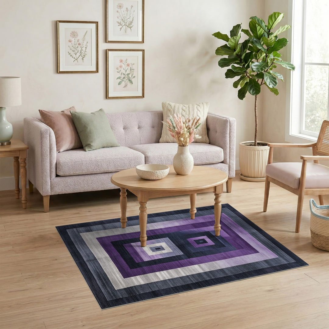 Purple Concentric Geometric Rug