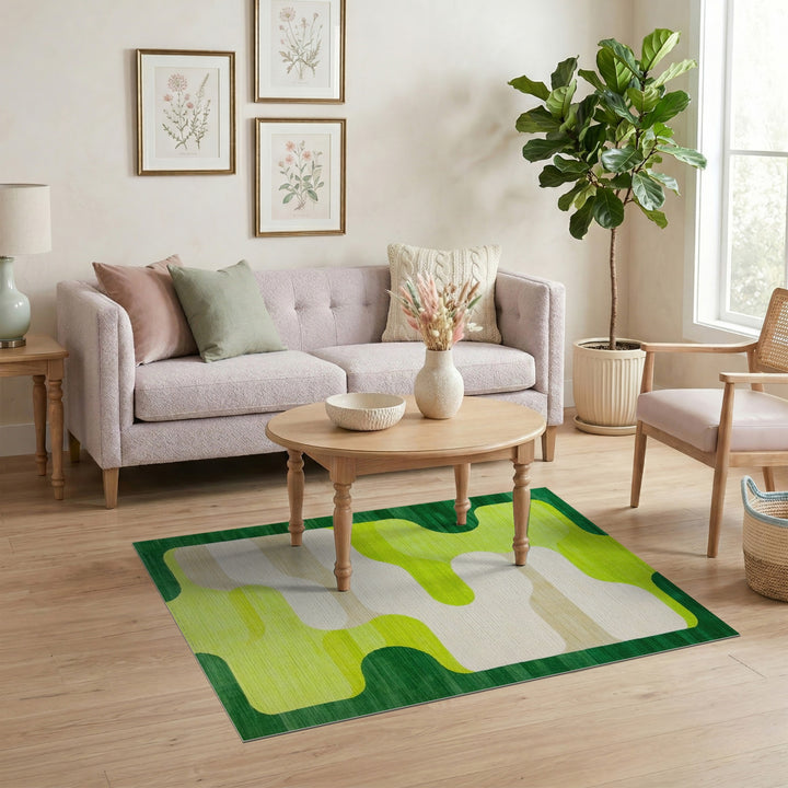 Wave Green Abstract Wave Area Rug