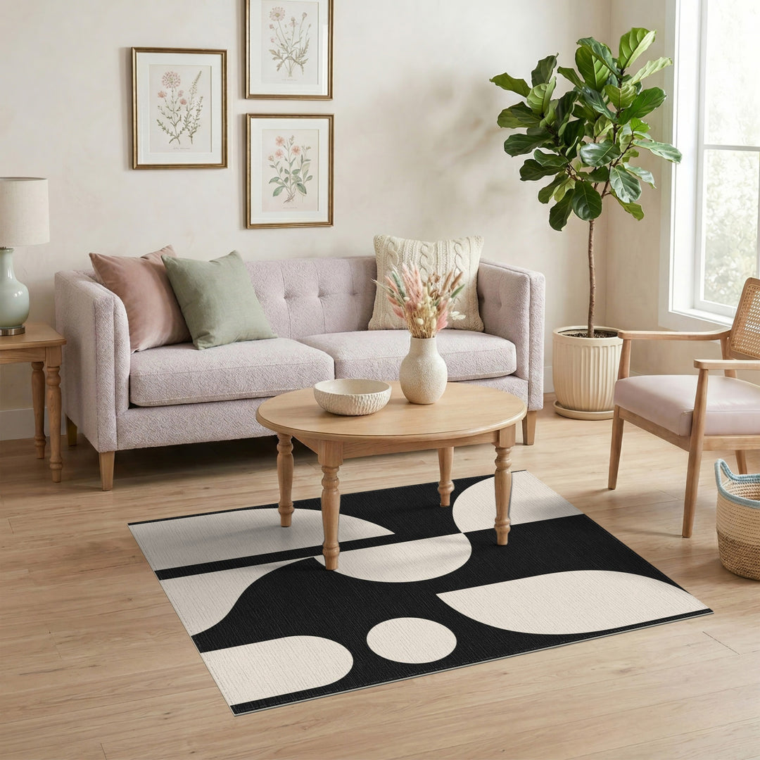 Black and White Black Beige Geometric Modern Area Rug