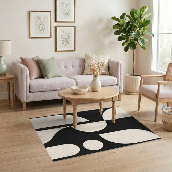 Black and White Black Beige Geometric Modern Area Rug