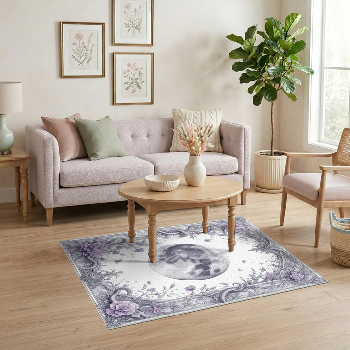 Purple Floral Moon Vintage Area Rug