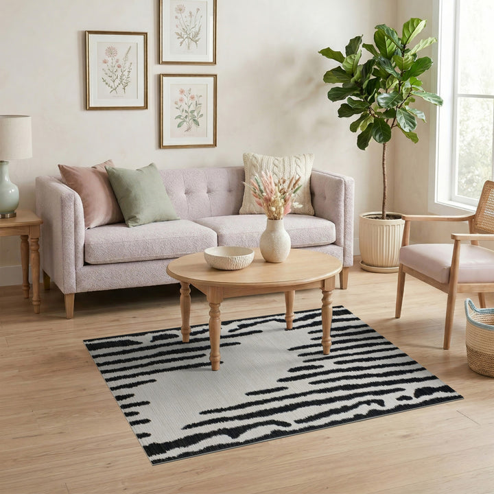 Black White Abstract Vertical Stripe Rug