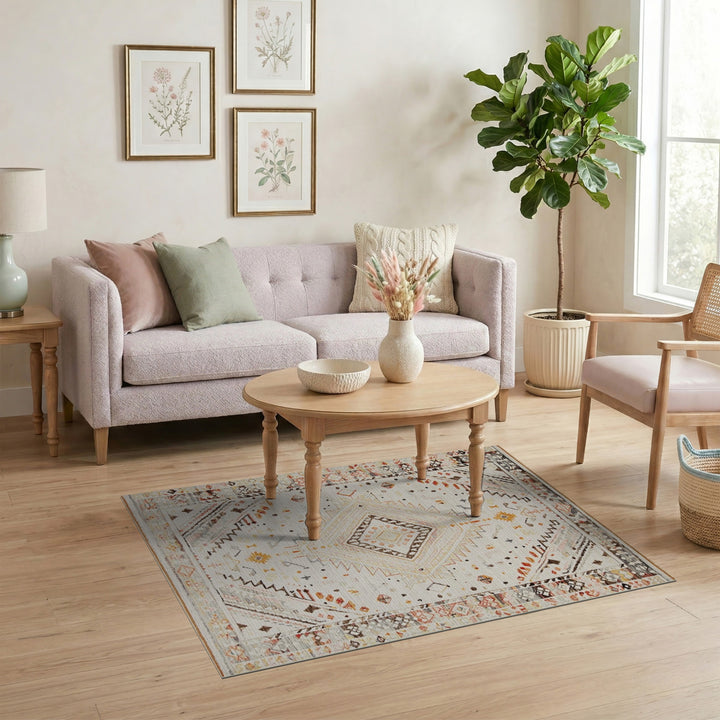 Geometric Beige and Neutral Southwestern Geometric Beige Area Rug