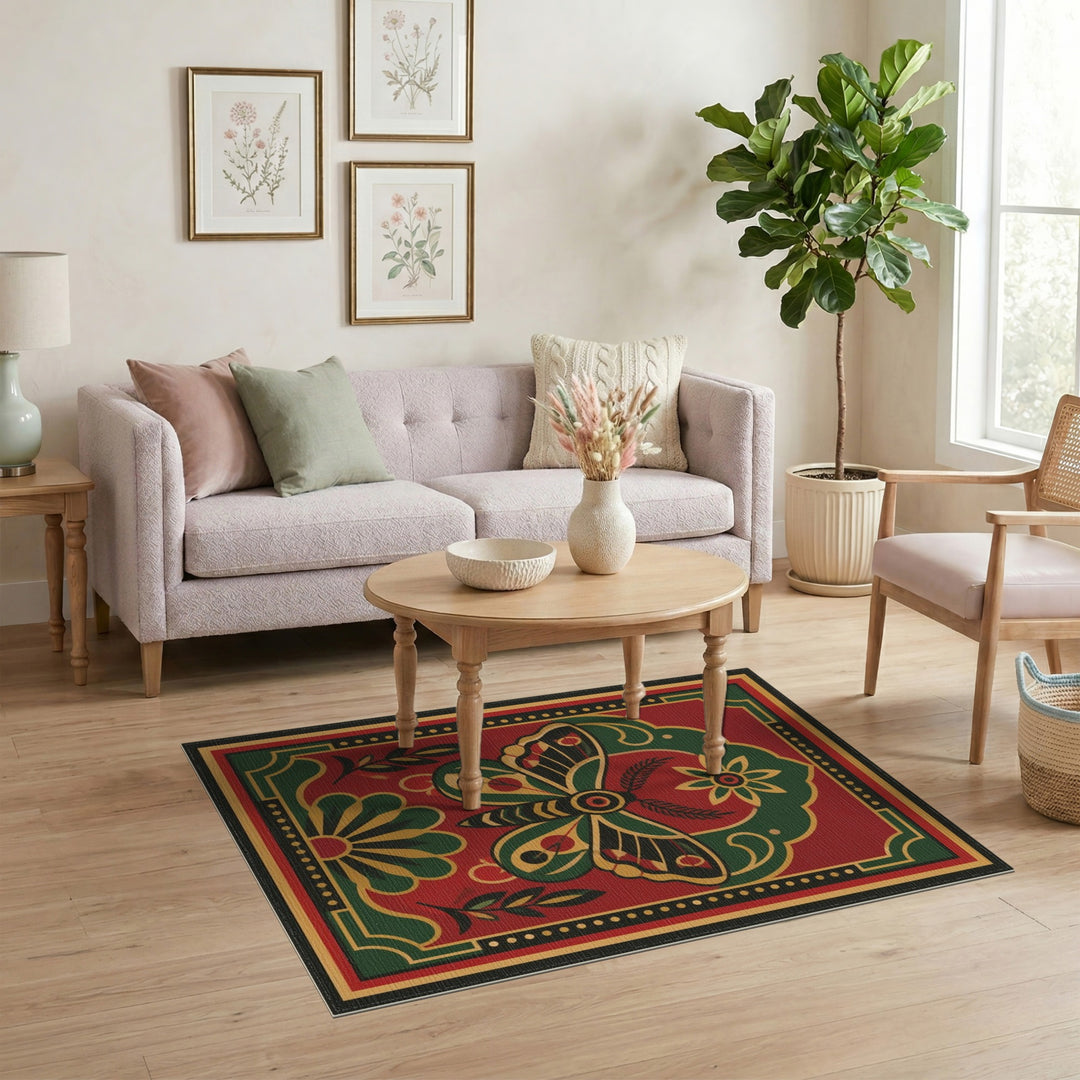 Heritage Moth Red Area Rug