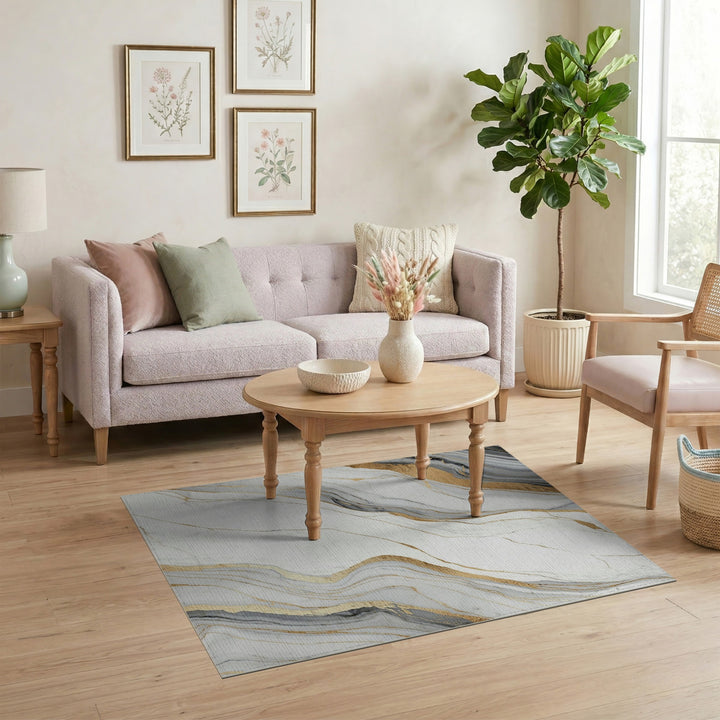 Gold and Silver Gold Marble Abstract Area Rug