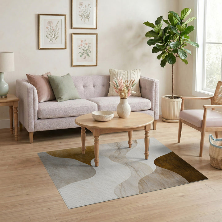 Beige Abstract Wave Area Rug