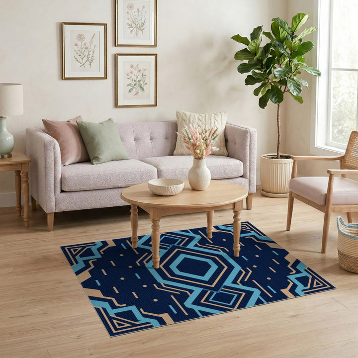 Blue Geometric Hexagon Area Rug