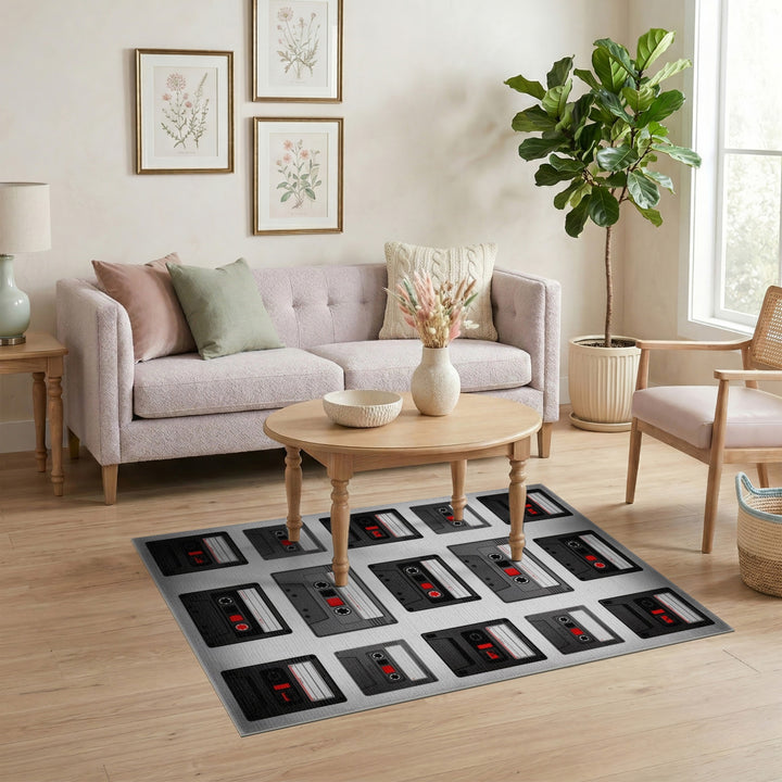 Vintage Cassette Black White Area Rug