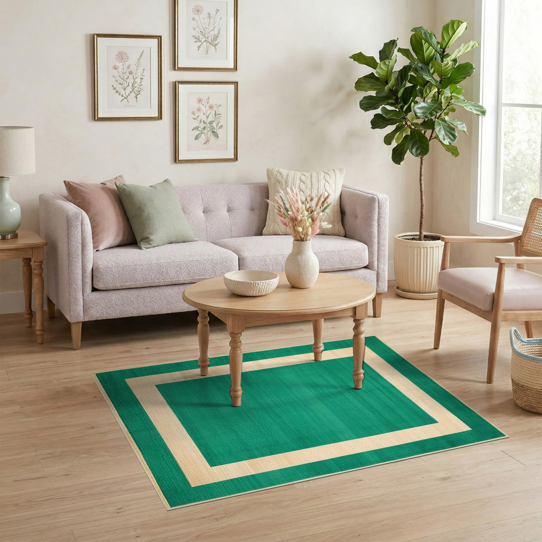 Green Geometric Modern Green Geometric Border Area Rug