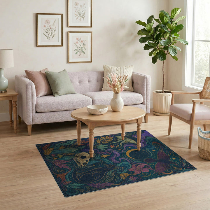 Mystical Black Cat Purple Boho Chic Area Rug