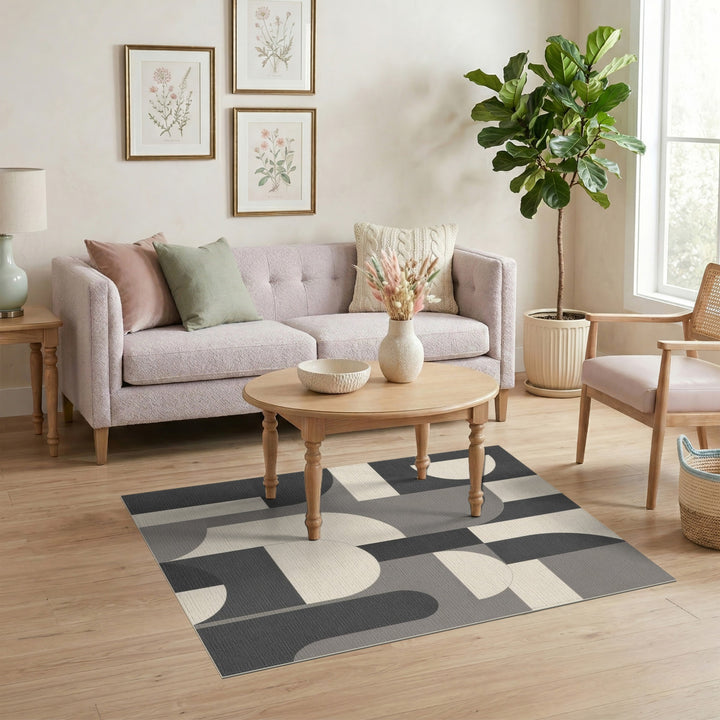 Grey Geometric Arched Area Rug