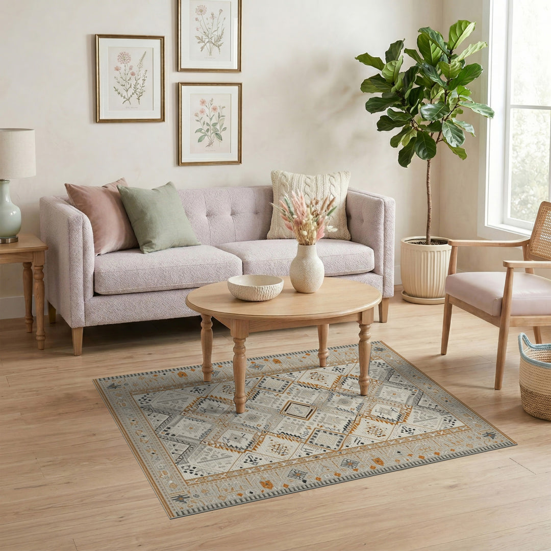 Geometric Beige Geometric Tribal Area Rug